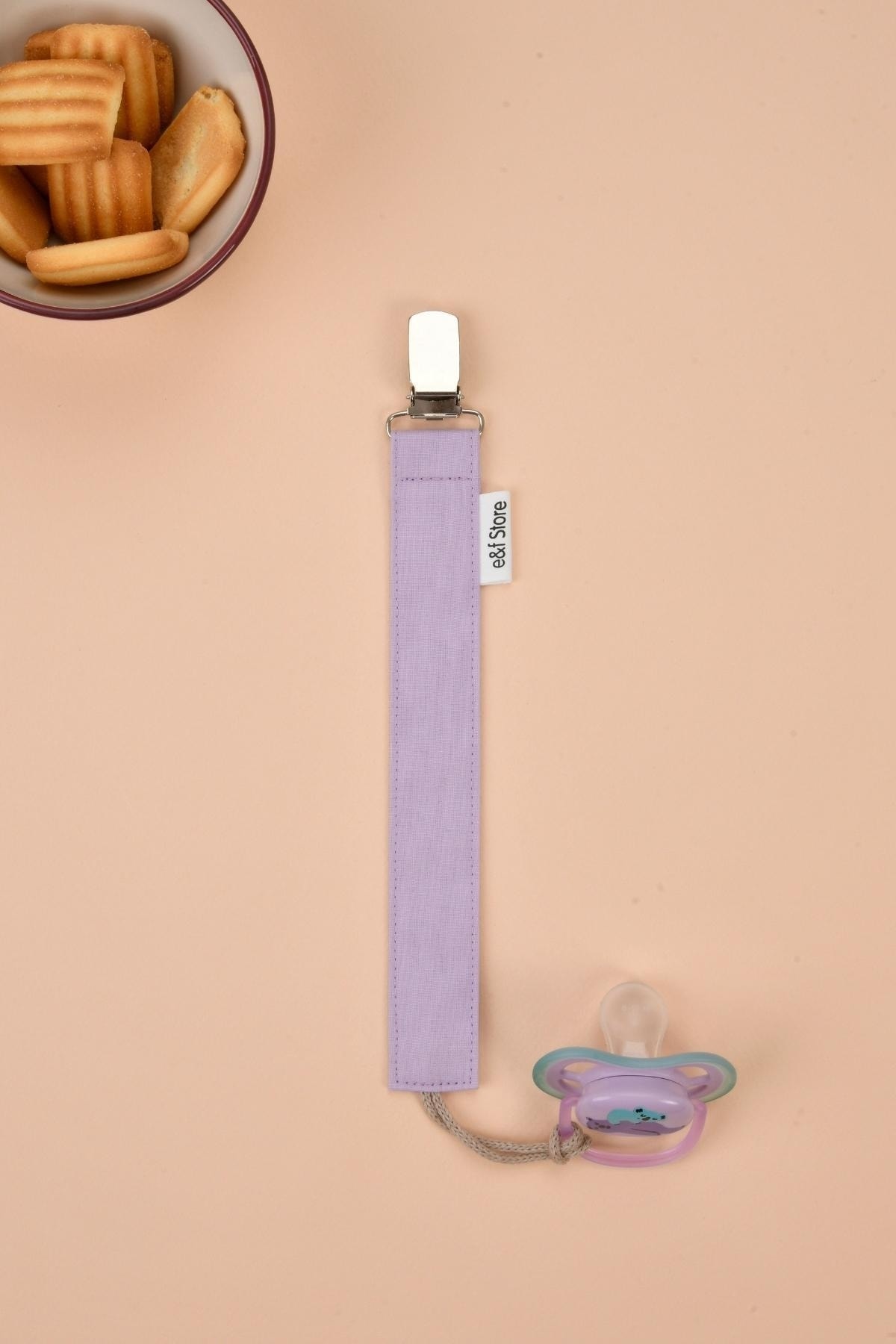 e&f Store 3'lü Emzik Askısı Seti - %100 Pamuk Kumaş - Lila Mint Yeşili Somon - 3'lü Emzik Zinciri Seti fotoğrafı 2 (önizleme)