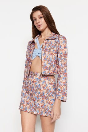 TRENDYOLMİLLA Çok Renkli Crop Dokuma Ceket TWOSS23CE00008