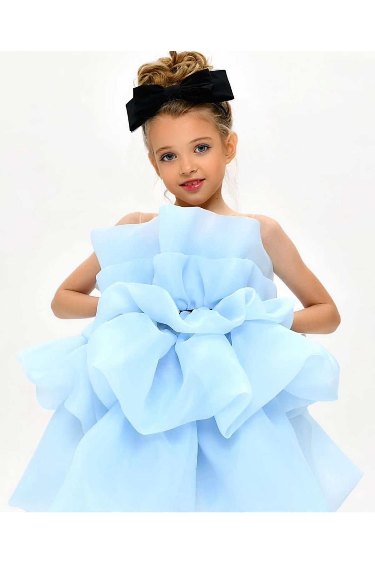 Kız Çocuk Mavi Renk Doğum Günü Parti Özel Gün Elbisesi