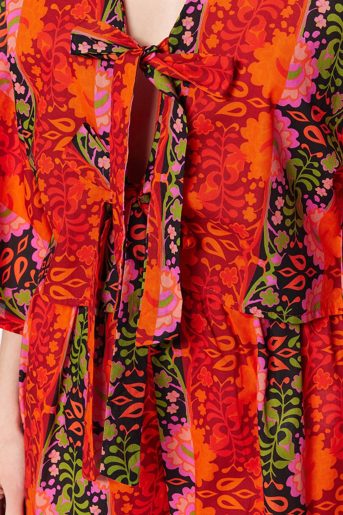 Trendyol Collection-Floral Pattern Woven Tie-Up 100% Cotton Blouse Shorts Set 9