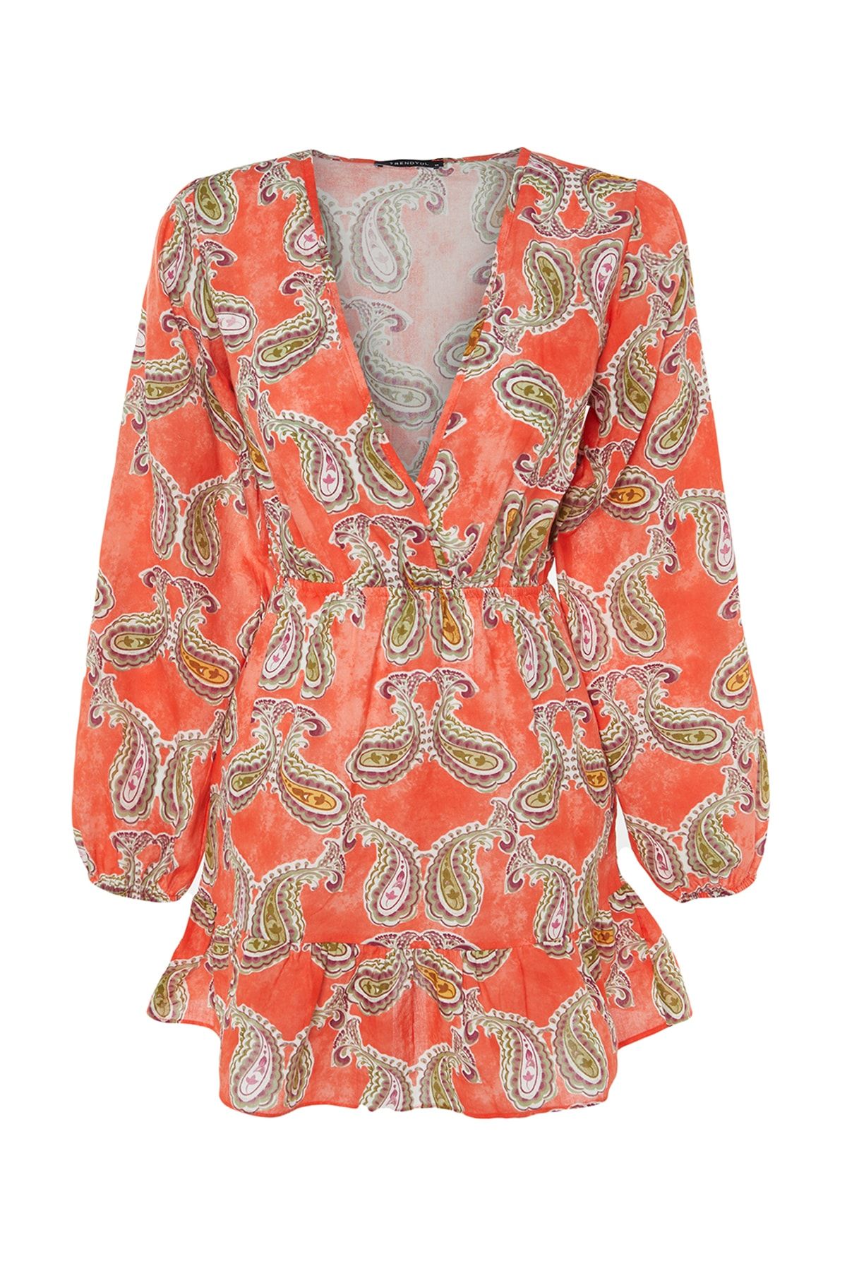 Trendyol Collection-Gewebtes, gerüschtes Mini-Strandkleid aus 100 % Baumwolle mit Paisley-Muster TBESS23EL00028 7