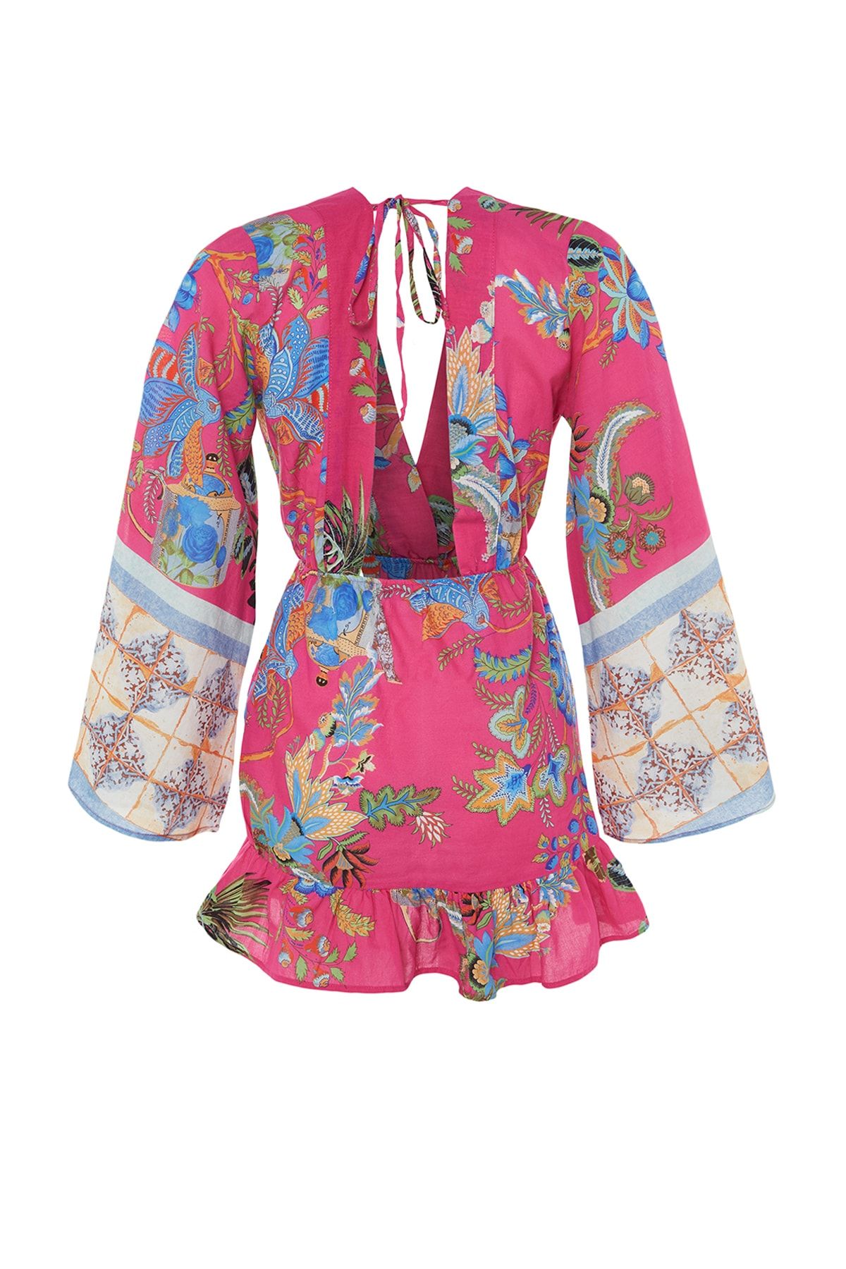 Trendyol Collection-Sukienka plażowa ze 100% bawełny, w kwiatowe wzory, z mini falbaną TBESS23EL00030 8