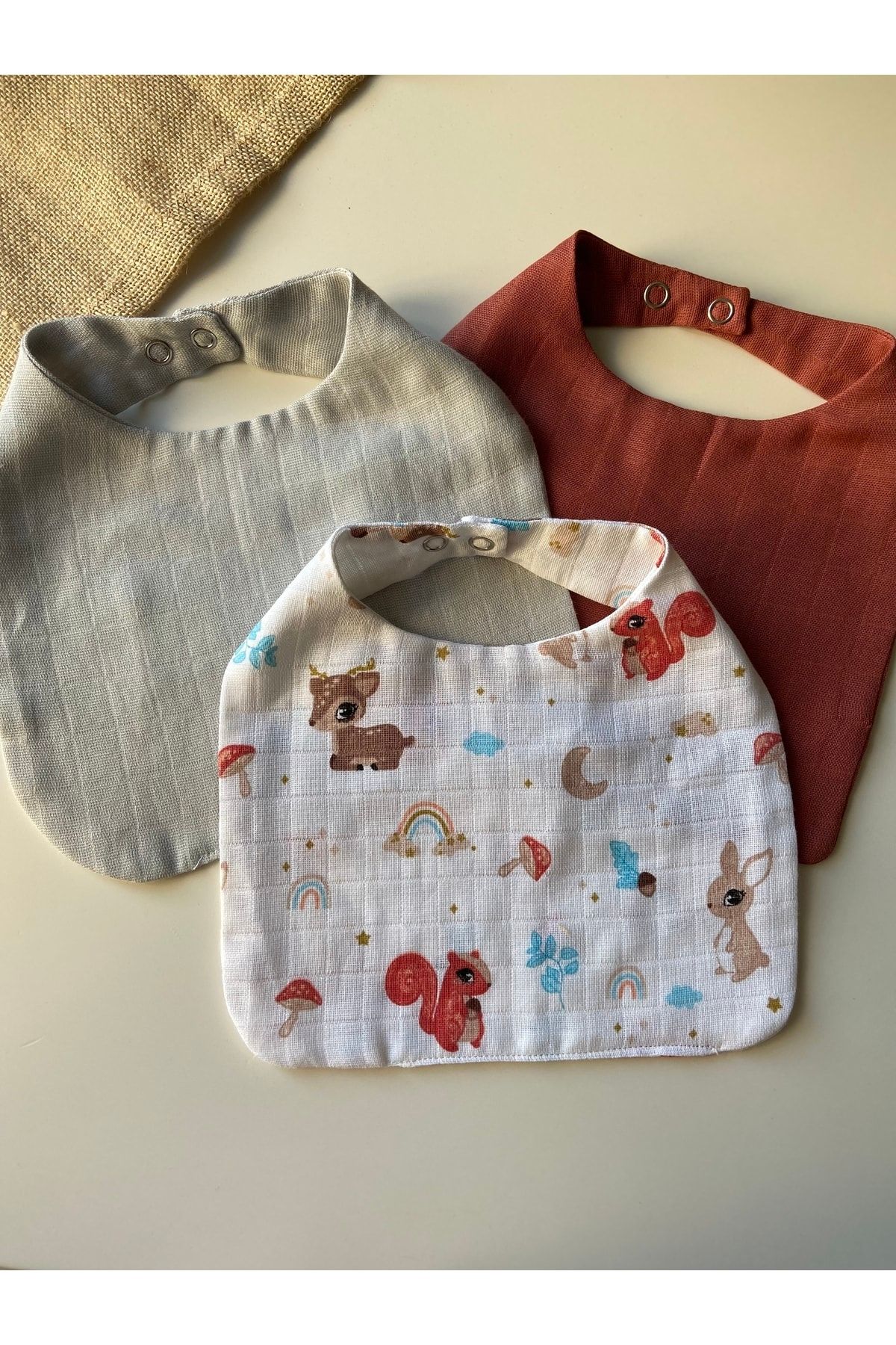 nissahome Müslin Çift Katlı Mama - Salya - Aktivite Önlüğü 3 Adet
