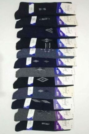 Soket 12 Çift Karma Renk Ve Desenlerde Uzun Dört Mevsimlik Erkek Çorap onikilisiyah012