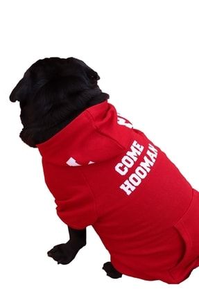 'come Hooman' Baskılı Kapüşonlu Pamuklu Kırmızı Köpek Sweatshirt-kedi Sweatshirt FPCH101