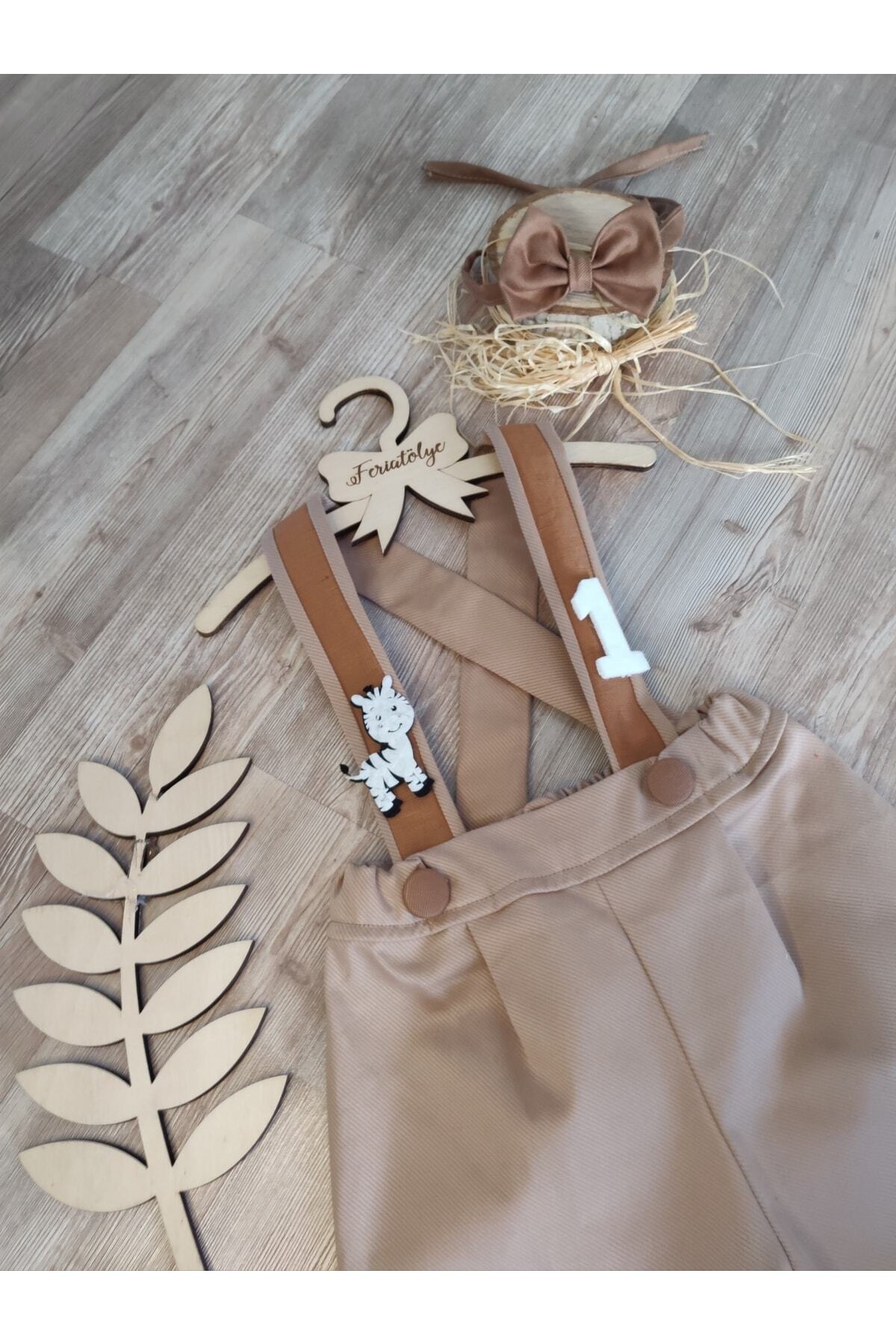 Feriatolye Camel Taba Erkek Bebek Salopet Safari Konsepti Zebra Figürlü 1 Yaş Doğum Günü Kıyafeti fotoğrafı 4 (önizleme)