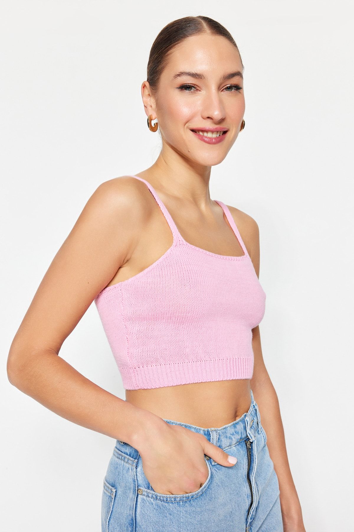 Trendyol Collection-Rosa Blusen-Cardigan-Set mit Knopfdetail, durchbrochen/Lochmuster TWOSS23HI00000 3