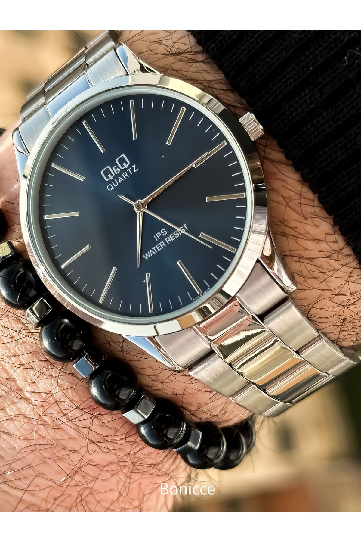 Q Q Steel Cord Waterproof 2 Years Warranty Silver Color Men s Wristwatch bracelet