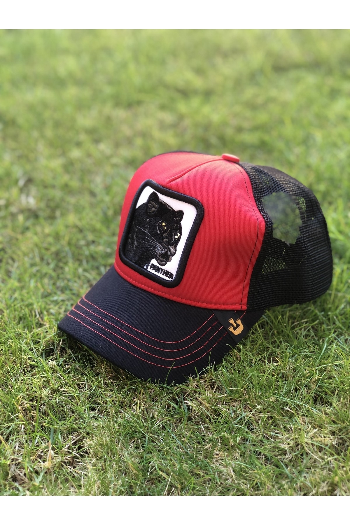 hamze Gorin Bros Hayvanlı / Hayvan Panter Figürlü Siyah Kırmızı Fileli Cap Şapka