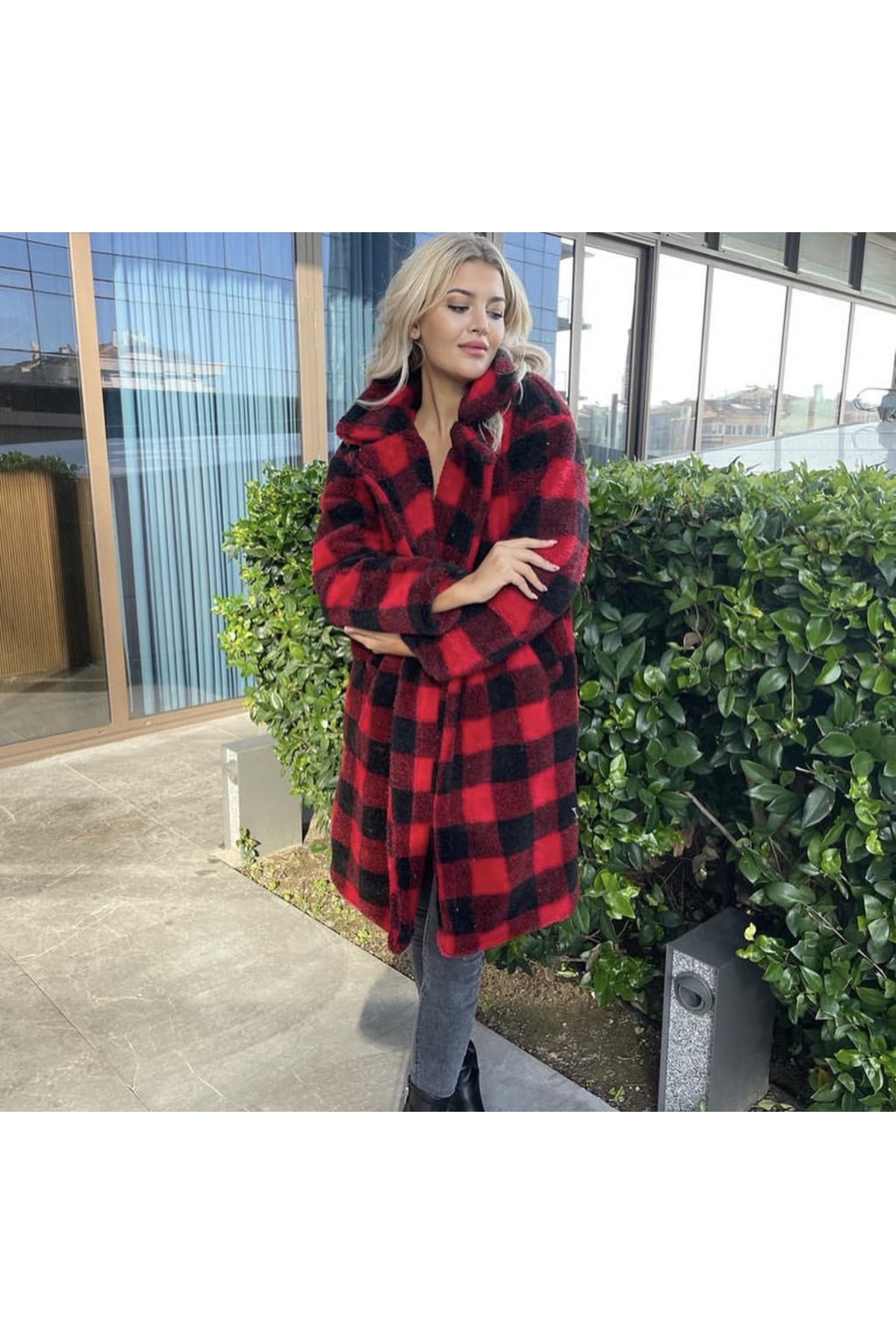 MOCCHI Oversize Ekose Teddy Peluş Kaban Fiyatı, Yorumları - Trendyol