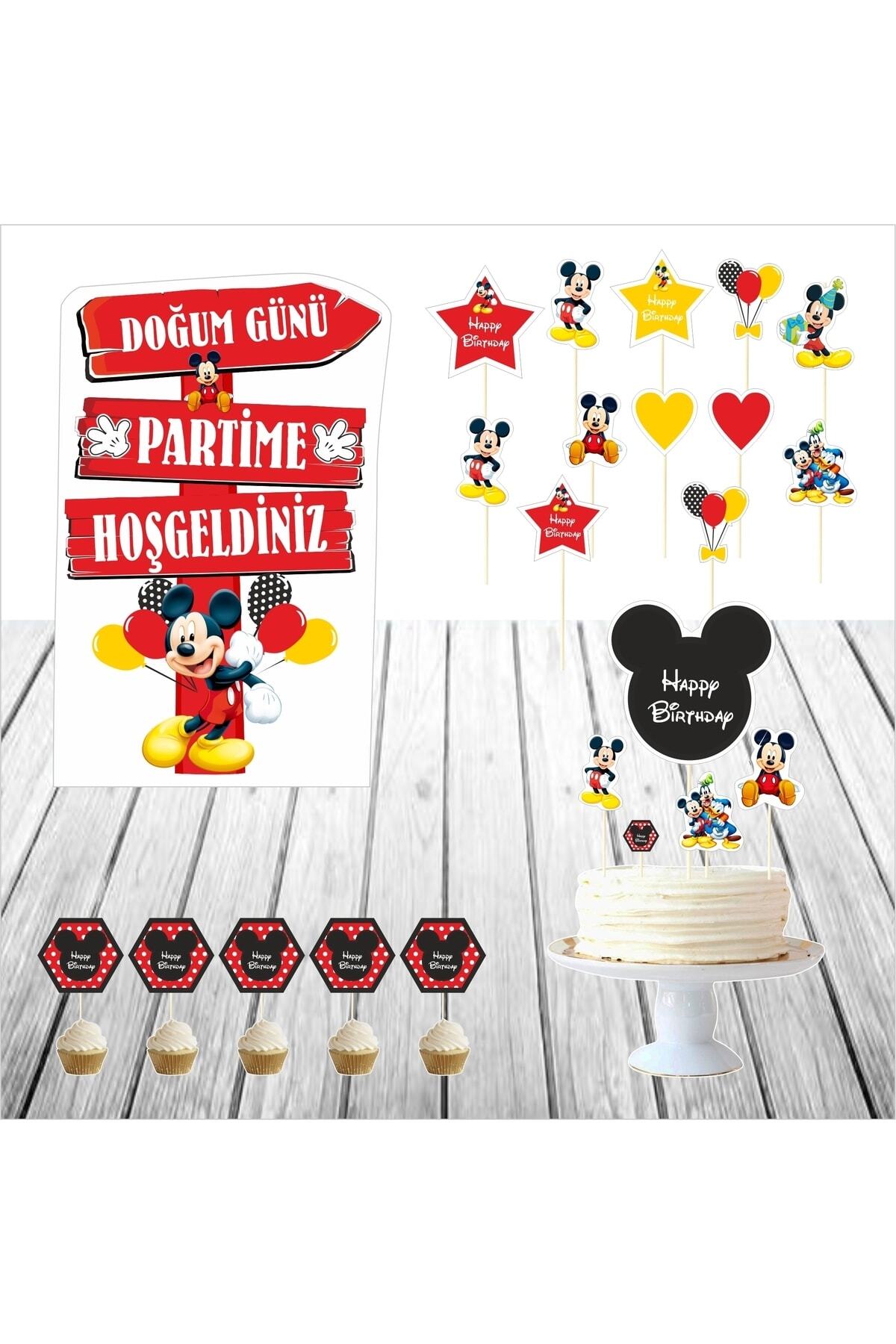 Mickey Mouse Doğum Günü Masa Maketi / Pasta Süsü Seti