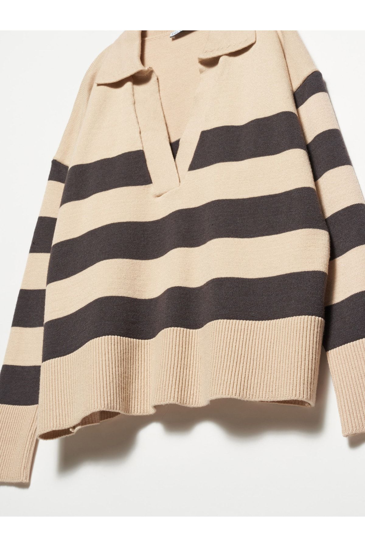 پلیور نود زنانه 10325 Polo Yaka Striped Kazakh A.Bej Ant. Dilvin