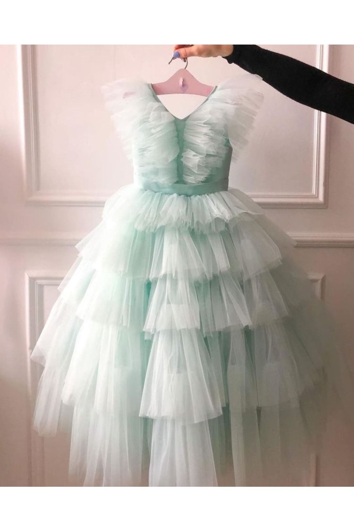 Kız Çocuk Mint Yeşili Renk Doğum Günü Parti Özel Gün Elbisesi