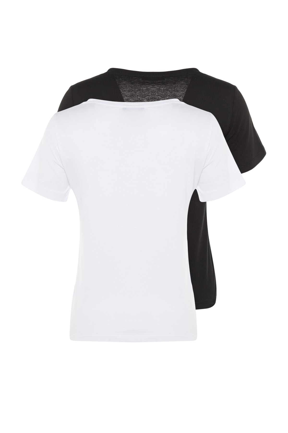 Trendyolmilla  Siyah-Beyaz %100 Pamuk 2'li Paket Basic V Yaka Örme T-Shirt TWOSS23TS00002 - Görsel 8