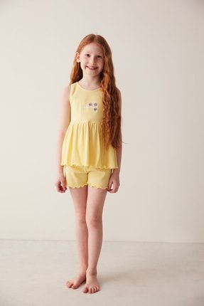 Açık Sarı Kız Çocuk Yellow Frill 2li Pijama Takımı PND3K4J822IY-YL42