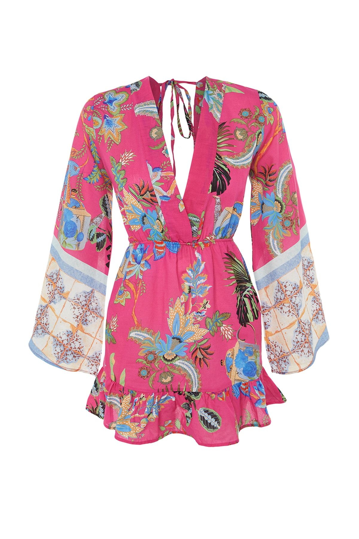 Trendyol Collection-Sukienka plażowa ze 100% bawełny, w kwiatowe wzory, z mini falbaną TBESS23EL00030 7