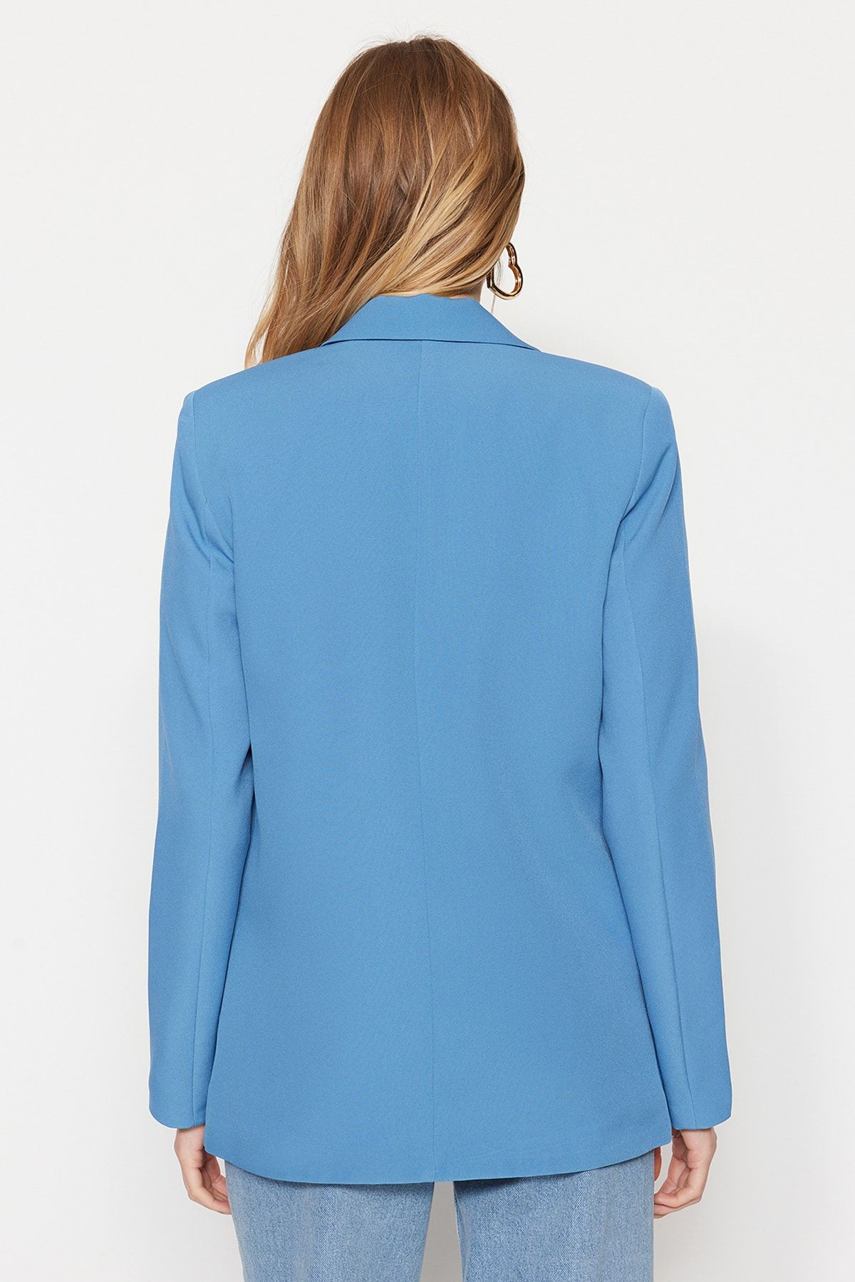 Trendyol Collection-Dunkelblaue Blazerjacke mit normalem Futter und detailliertem Webmuster TWOAW20CE0316 5