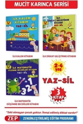 2-4 Yaş Mucit Karınca Yaz-sil Kitaplar (ilk Kalem, Dikkat, Matematik, Düşünme Becerileri Kitabım) 978-228