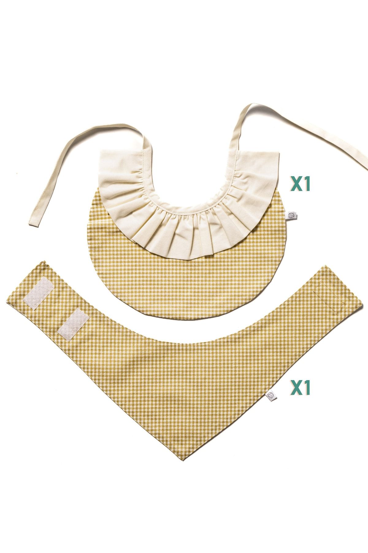 Slithice Baby Collection Çift Katlı Mama Önlüğü 2 Adet %100 Pamuk Poplin (1 ADET YAKA FIRFIRLI & 1 ADET PÖTİKARE FULAR)