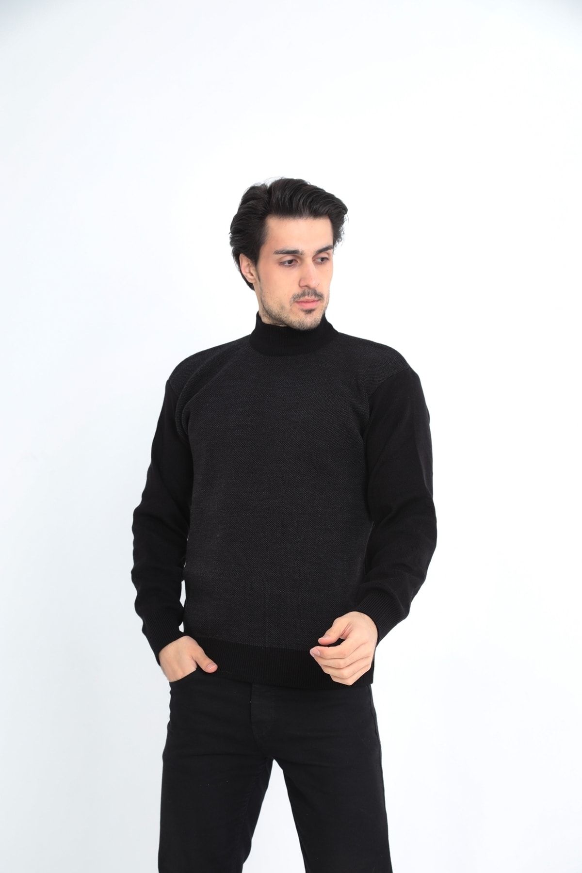 Thick black sale turtleneck sweater mens