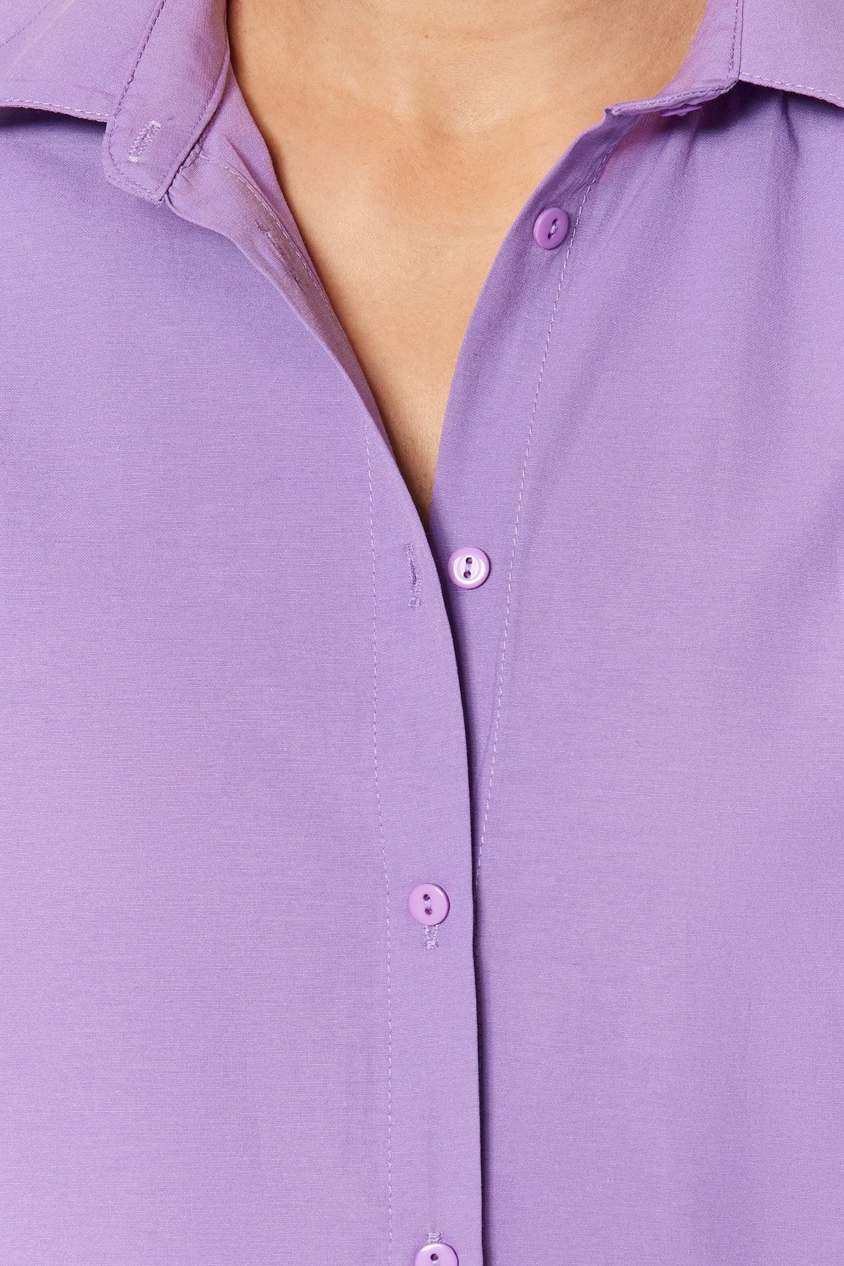 Trendyol Collection-Fioletowa koszula oversize z tkaniny bawełnianej - szeroki krój TWOSS22GO0669 5