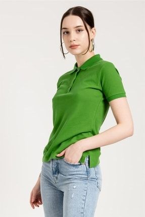 Yeşil Slim Fit Klasik Düğmeli Kadın Polo Yaka T-shirt 70158