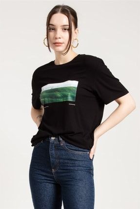 Siyah Baskılı Oversize Kadın T-shirt 70199K