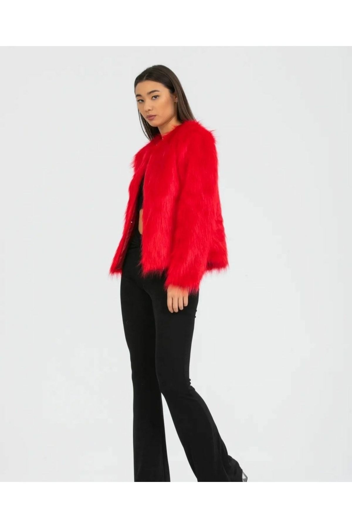 Zara red shop fur jacket