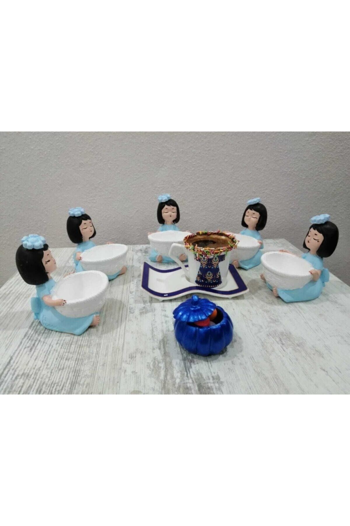 MevaDesing Presentation Dishes Turkish Delight Girl 5 Pieces Blue