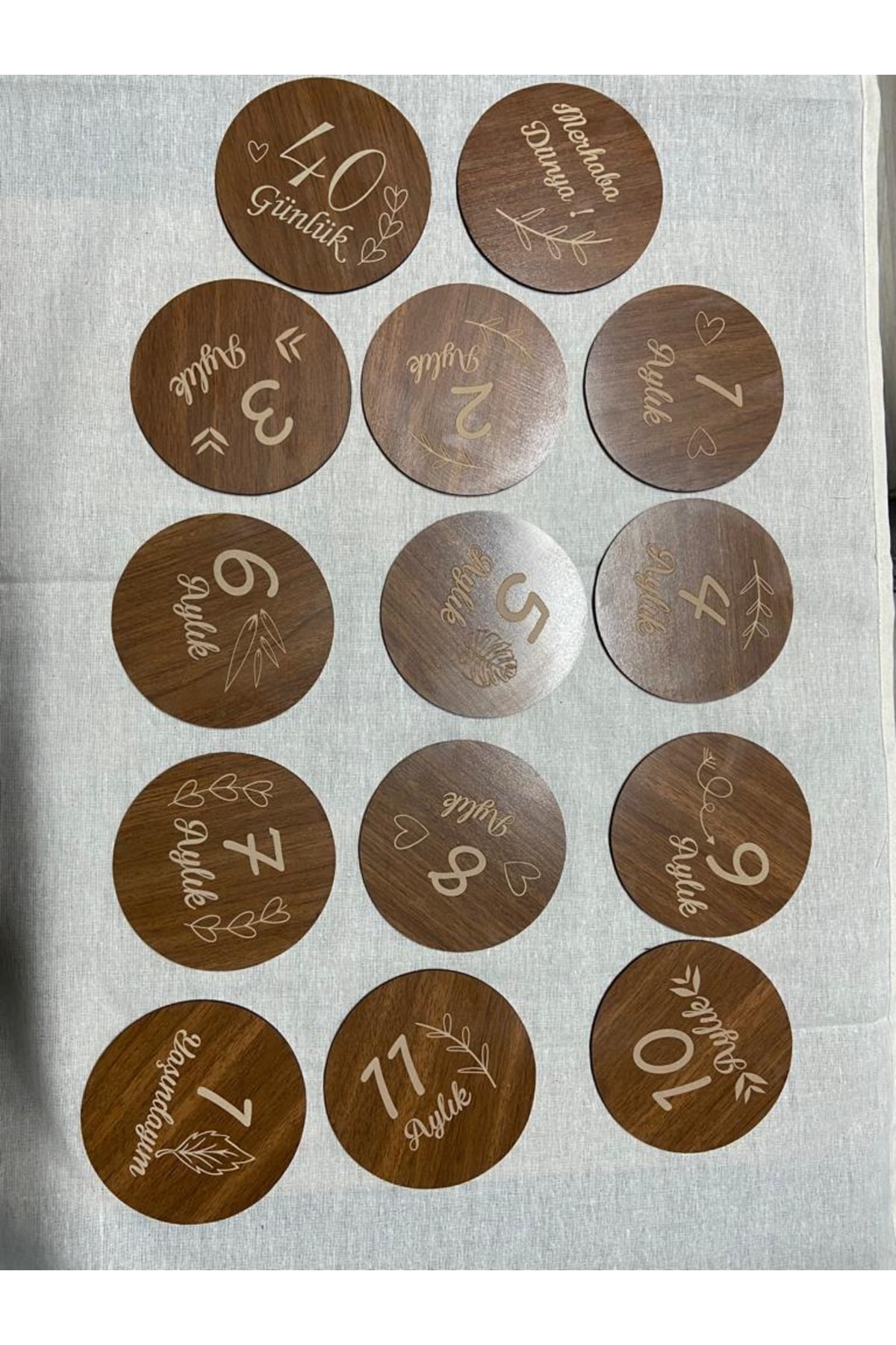 enmalife 12 Aylık Plak Seti Ahşap Bebek Fotoğraf Kartları (KAHVE RENGİ) fotoğrafı 4 (önizleme)