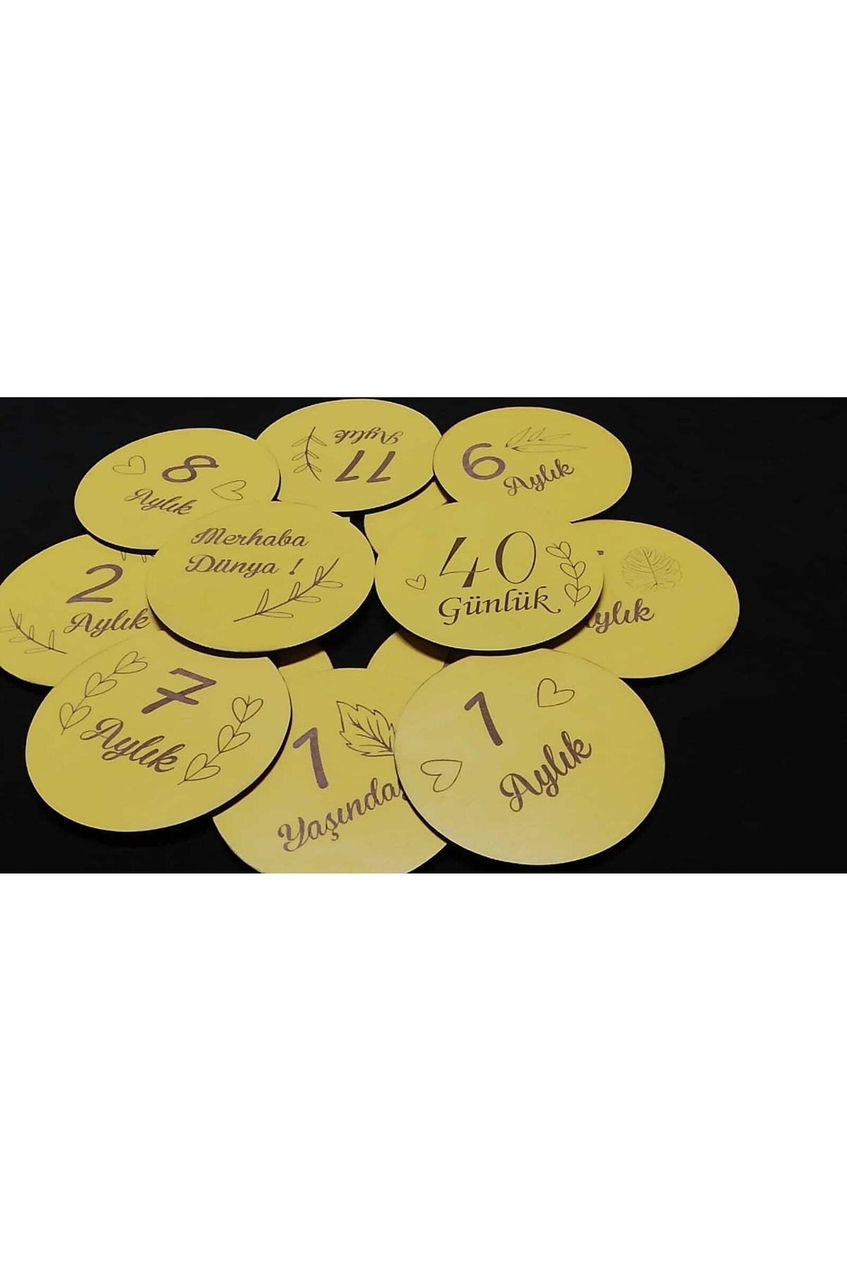 enmalife 12 Aylık Plak Seti Ahşap Bebek Fotoğraf Kartları (SARI) fotoğrafı 3 (önizleme)