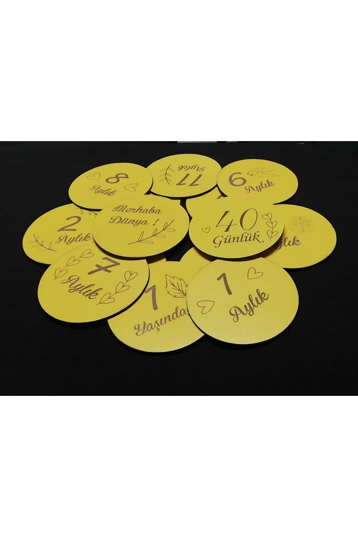 enmalife 12 Aylık Plak Seti Ahşap Bebek Fotoğraf Kartları (SARI) fotoğrafı 4 (önizleme)