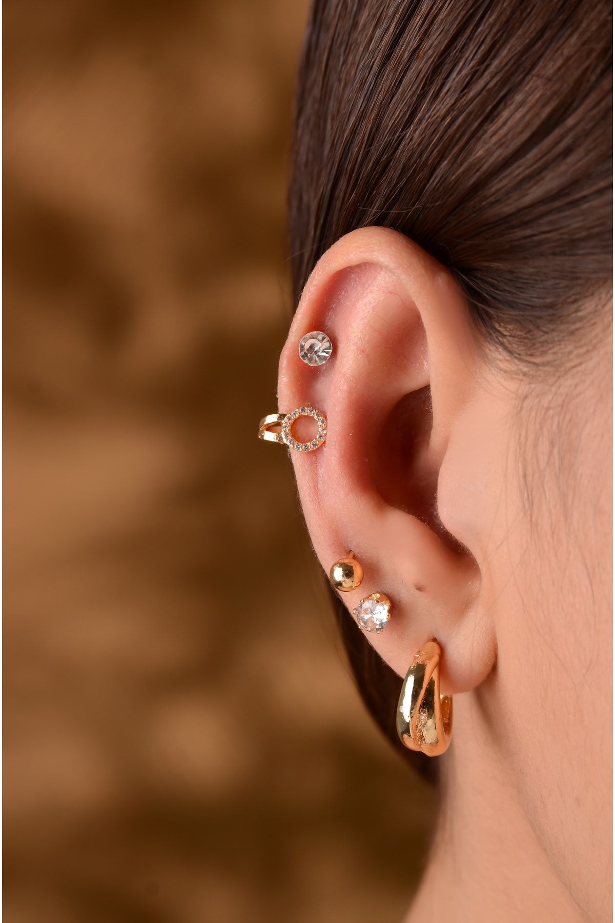Gold hoop store earring set