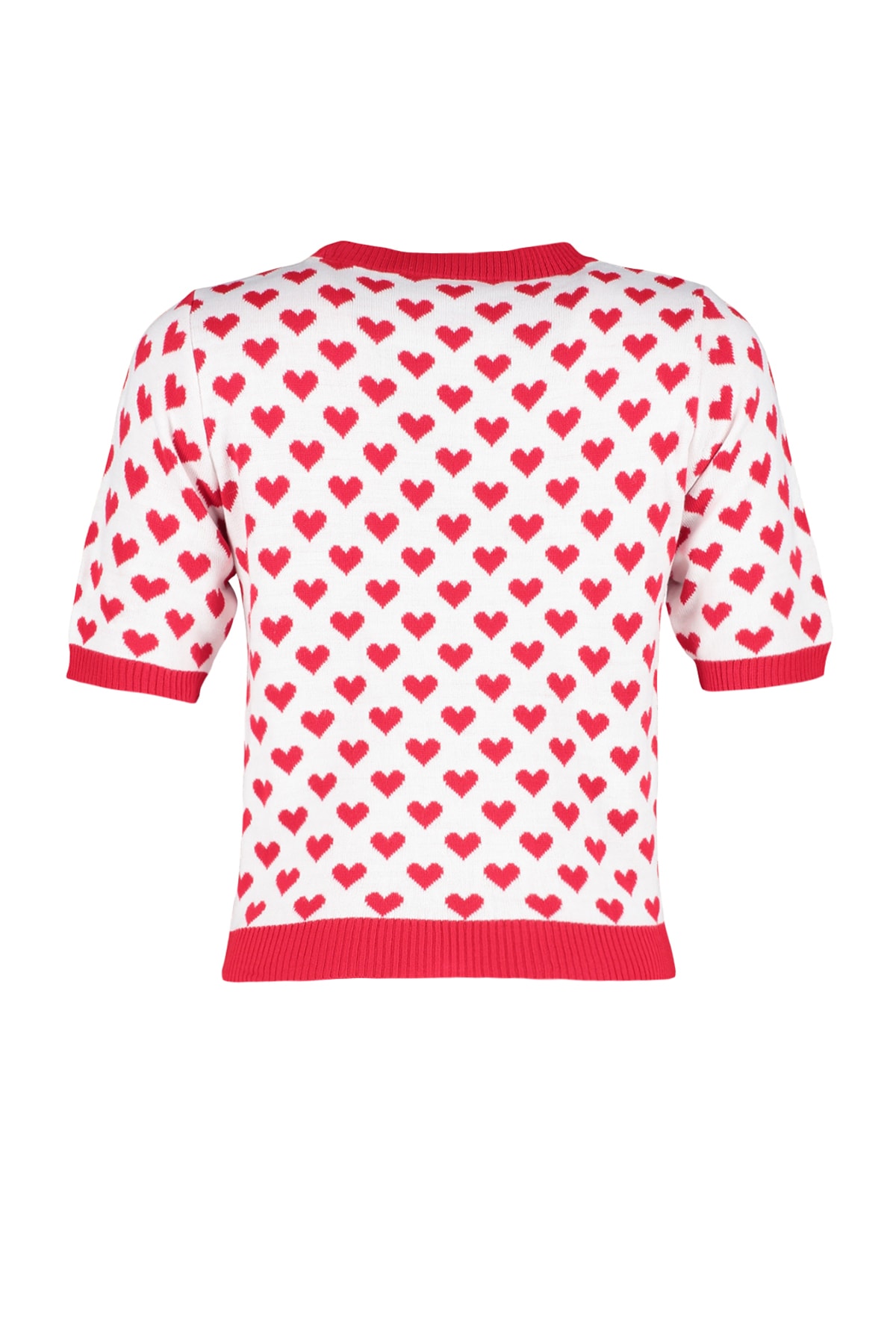 Trendyolmilla  Kırmızı Bisiklet Yaka Kalp Desenli İnce Triko Bluz TWOSS21KZ0008 - Görsel 9