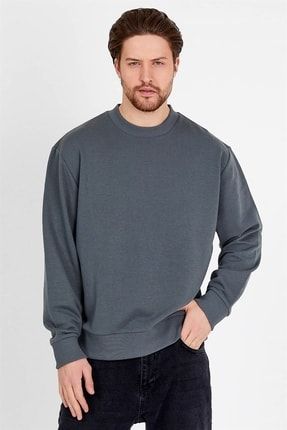 Basic Gri Ekstra Oversize Erkek Sweatshirt 70196