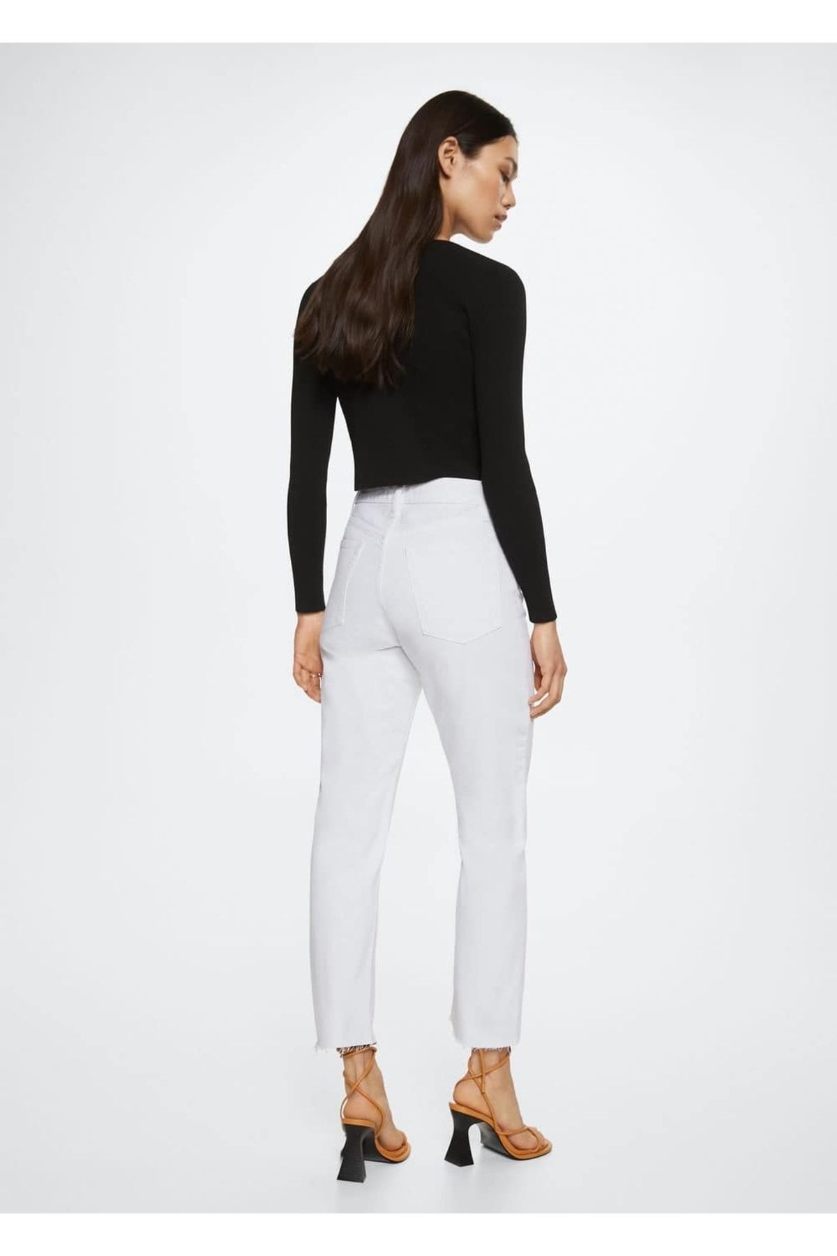 Yüksek Belli Crop Düz Kesim Jean