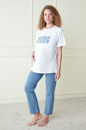 Mama Blue Tişört Pijama Üstü PNZUE1HD21SK-WT3