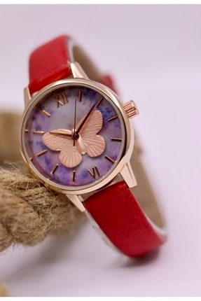 Kırmızı Kordon Kelebek Detaylı Şirin Kol Saati Şah-129