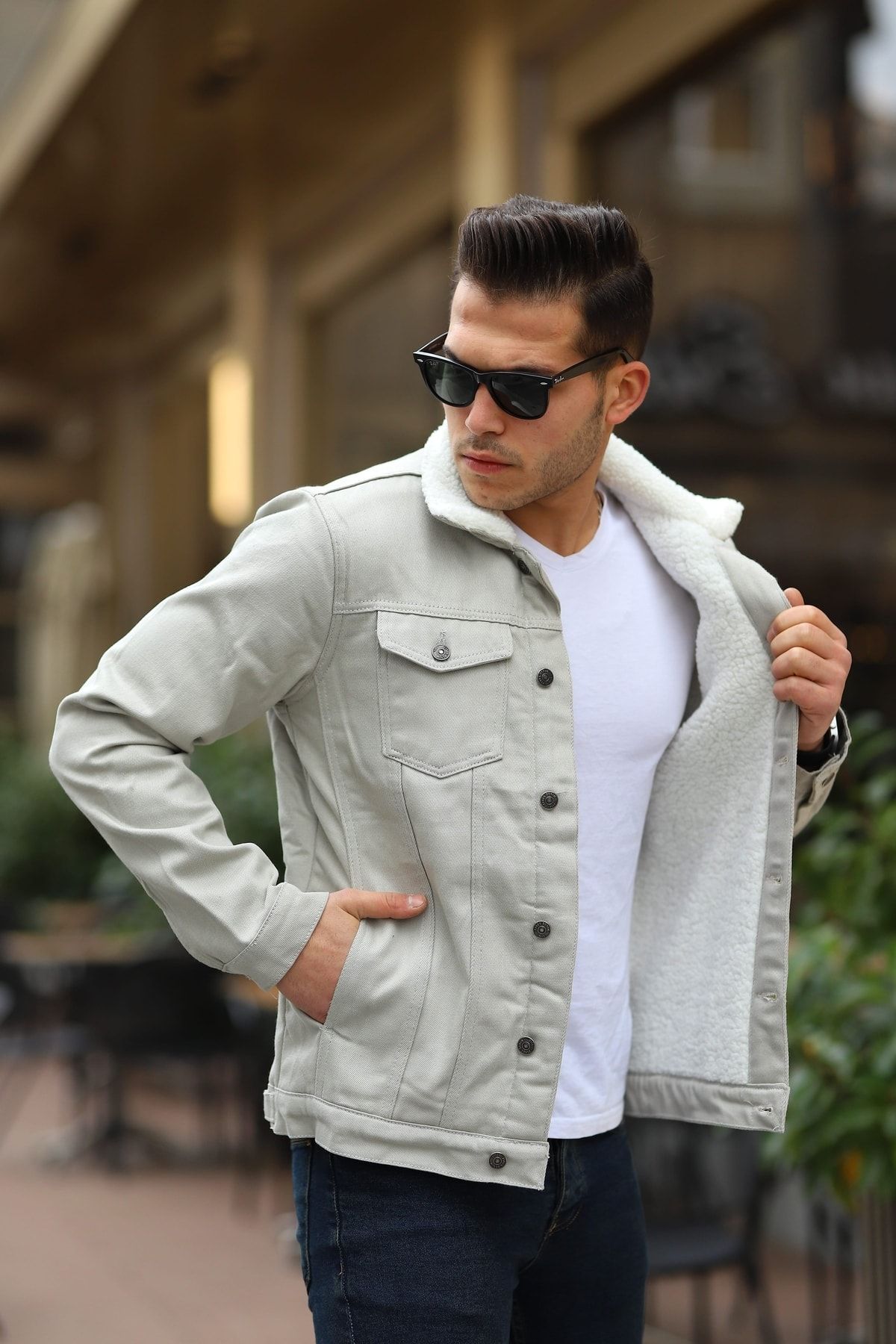 comstar Men s Fur Lined Denim Jacket Trendyol