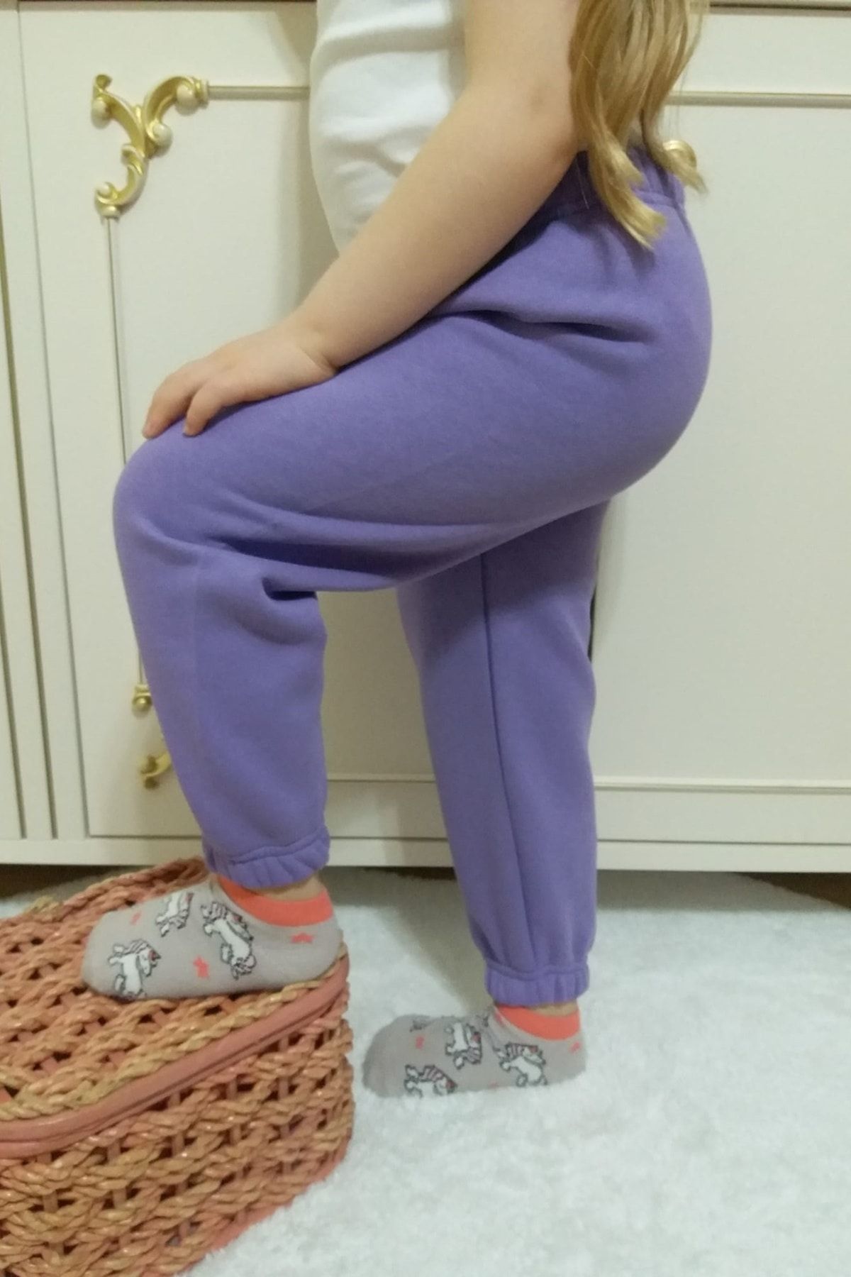 Çocuk Lila Kışlık 3 Iplik Paçası Lastikli Eşofman Altı