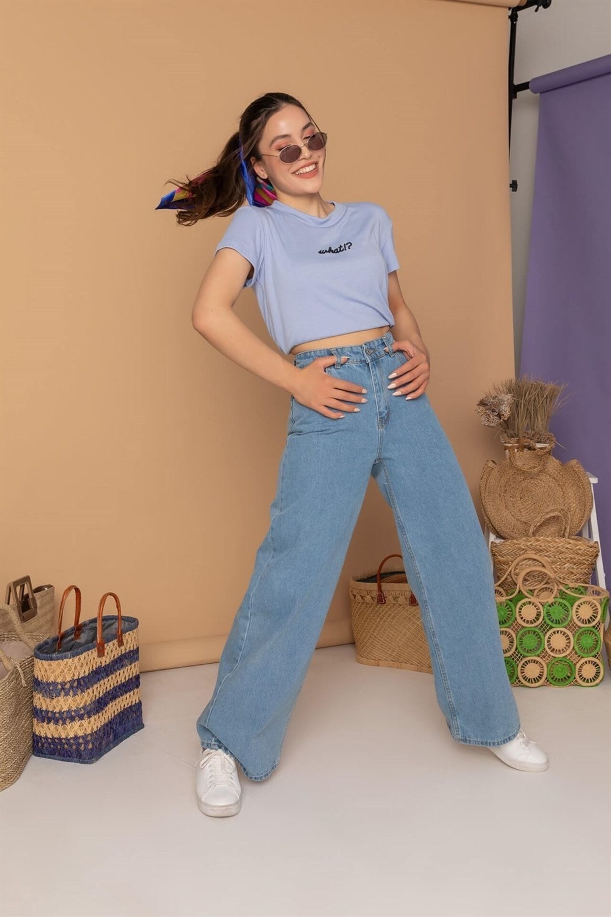 MAKRAS EXCLUSIVE-Damen-Jeans aus eisblauem, hoch tailliertem, lockerem Denim in Übergröße 2505 3