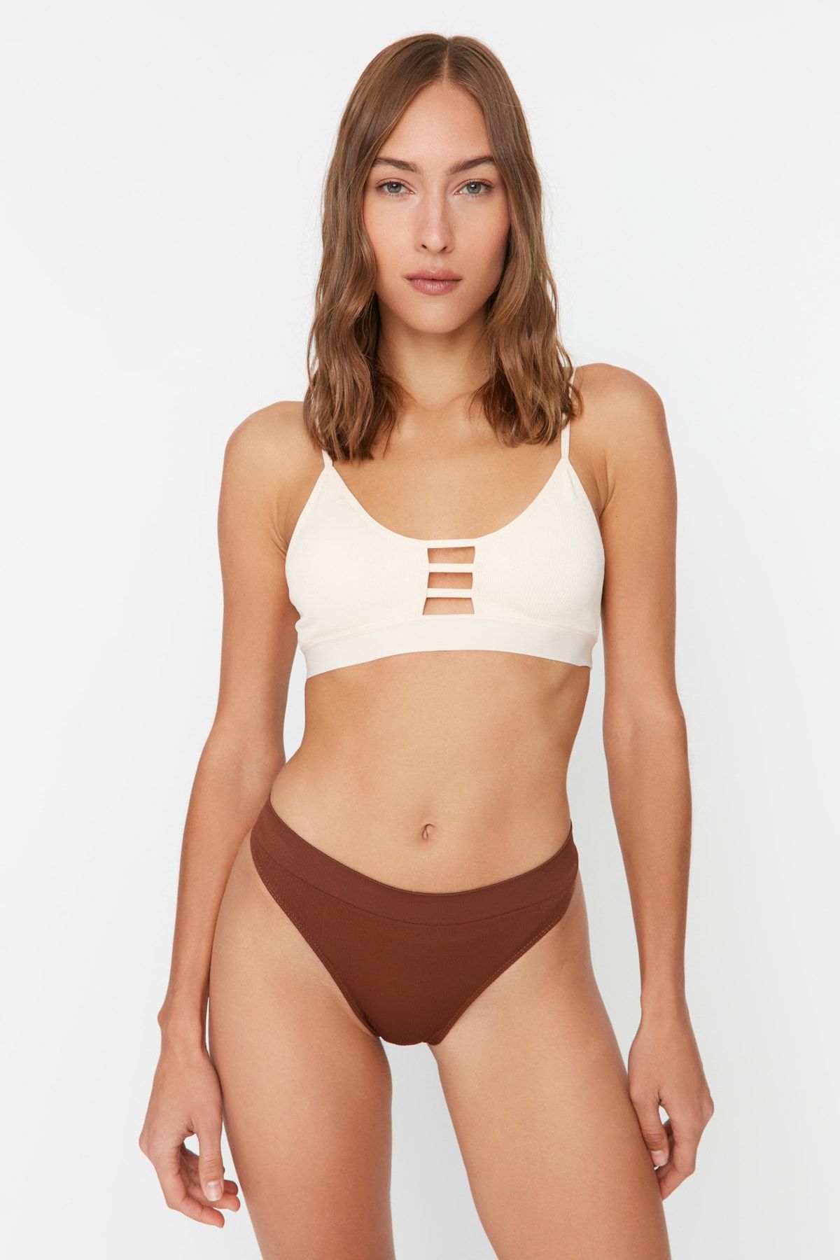Trendyol Collection-Braun-Nude 2er-Pack nahtlose/nahtlose Tanga-Strickhöschen THMAW23KU00139 12