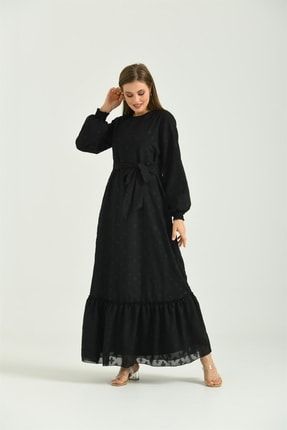 Kesme Şifon Elbise Siyah 30132