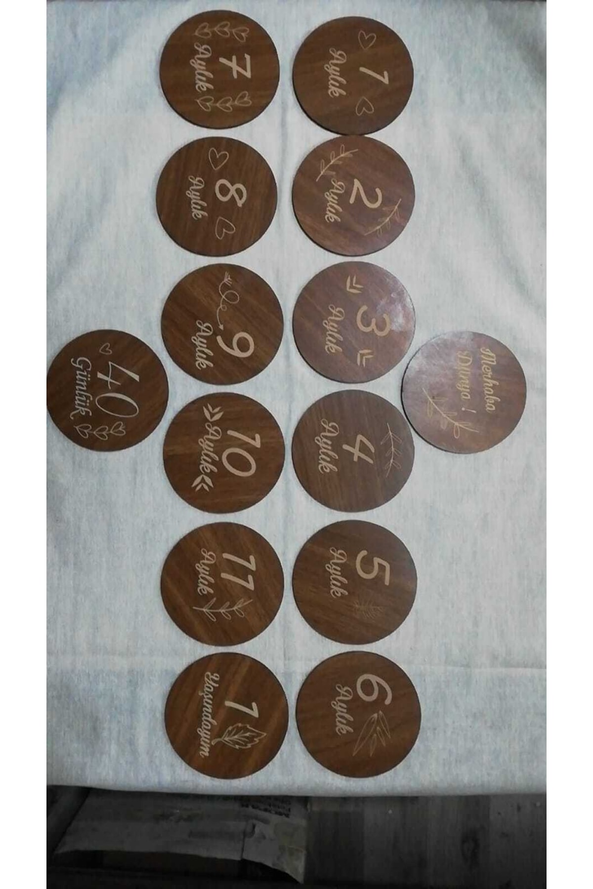 enmalife 12 Aylık Plak Seti Ahşap Bebek Fotoğraf Kartları (KAHVE RENGİ) fotoğrafı 2 (önizleme)