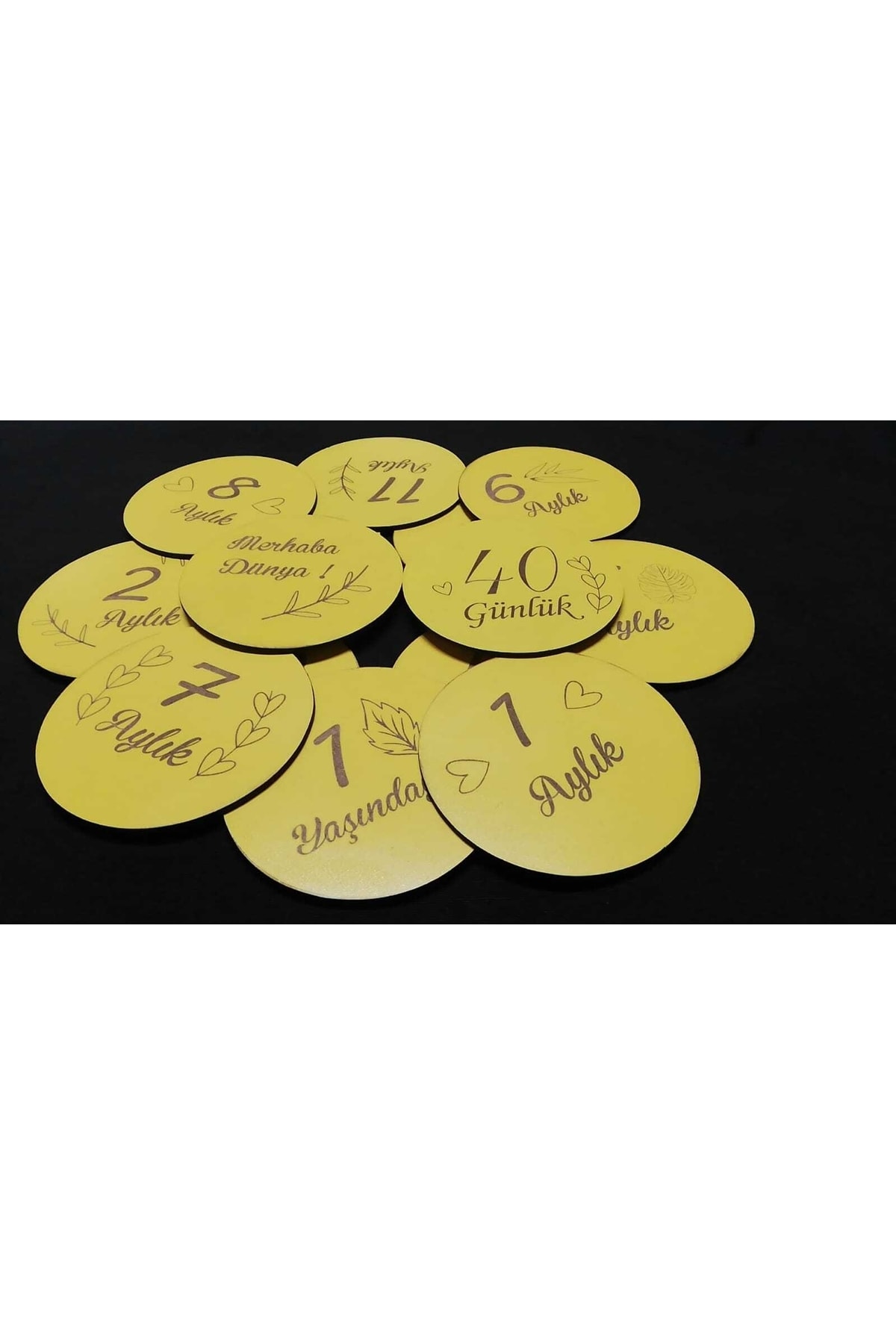 enmalife 12 Aylık Plak Seti Ahşap Bebek Fotoğraf Kartları (SARI) fotoğrafı 2 (önizleme)