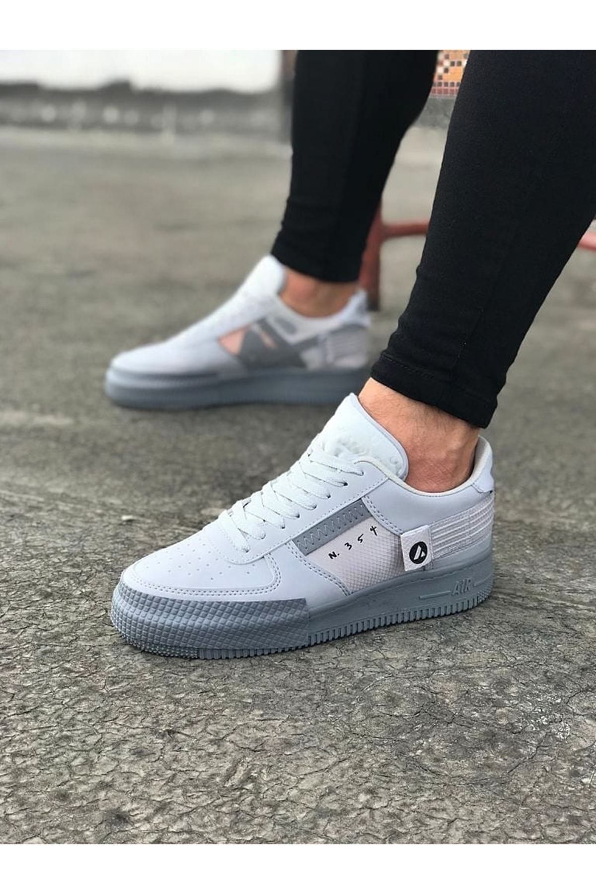 WG Fashion Mp201 Gt Bağcıklı Ortopedik Yüksek/kalın Taban Erkek Sneaker Gri