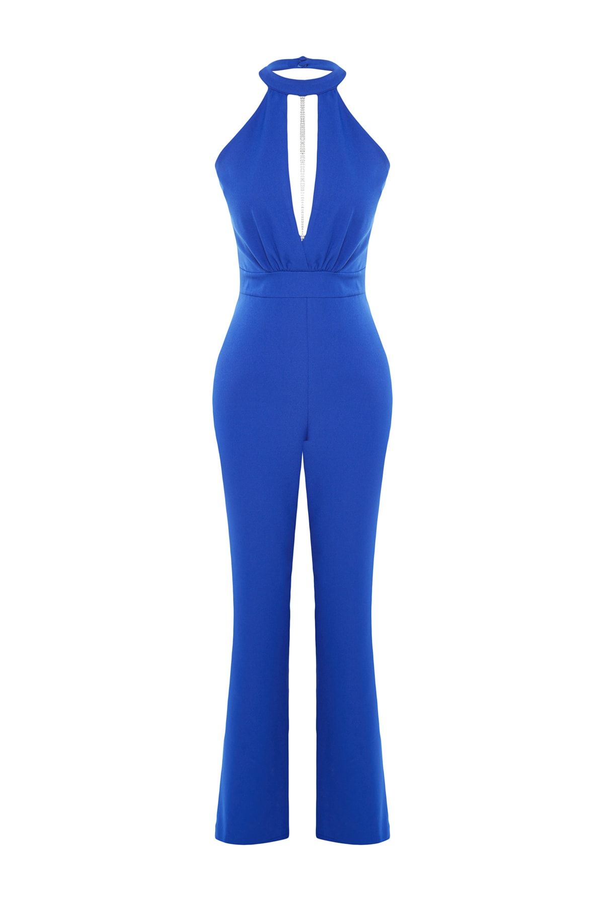 Blue halter neck jumpsuit cheap