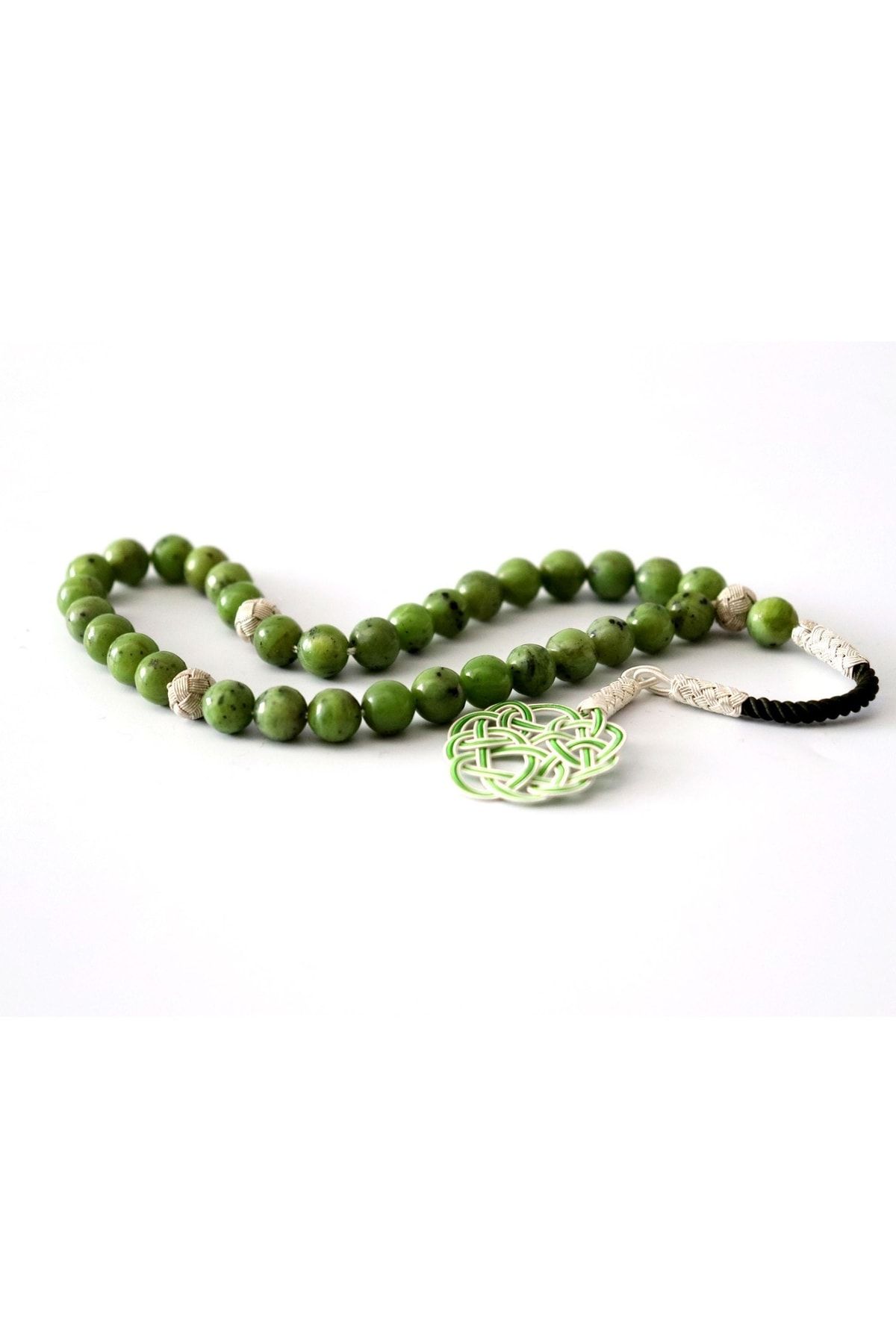 P GADO 1000 Carat Silver Kazaz Tasseled Jade Stone Prayer Beads