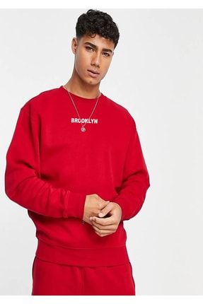 Kırmızı Oversize Brooklyn Sweatshirt saturn123