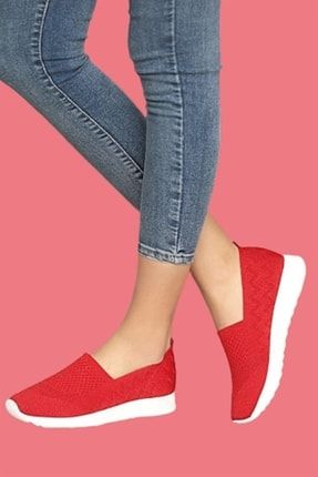 Kırmızı Kadın Günlük Rahat Triko Günlük Ortopedik Keten Ultra Hafif Ayakkabı Rahat Şık Ortopedik Ayakkabı 121195